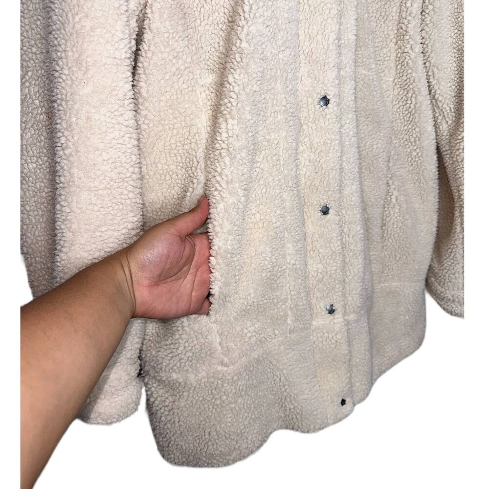 Levi's Sherpa Cream Teddy Medium Length Coat Jacket Super Warm Cozy Size Large - Picture 5 of 11